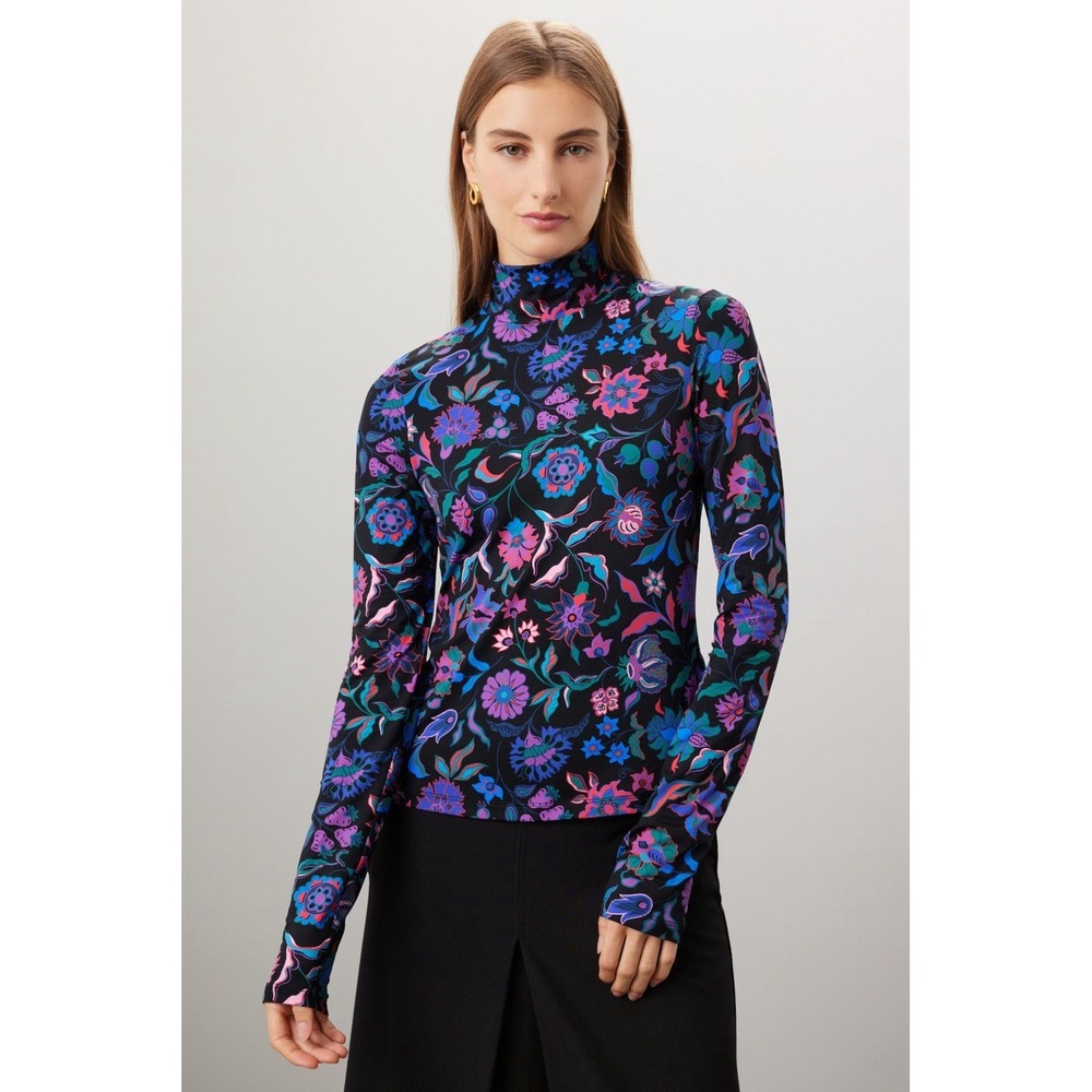 Women's Arias‎ New York Floral Turtleneck Top Size Large L
